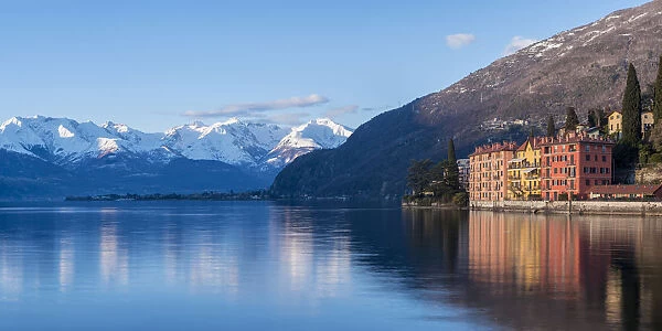 Lake Como, Lombardy, Italy. Winter sunset on the lake