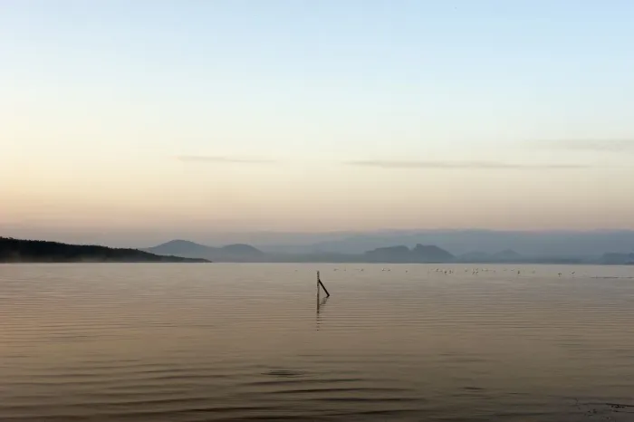 Framed Print : Lake Elementaita with fence post re-dawn, Kenya
