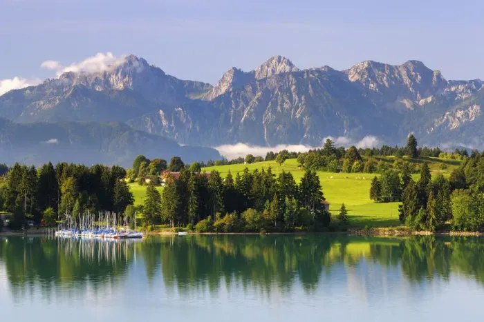 Framed Print : Lake Forggensee against Tannheimer Mountains, Breitenberg 1821m and Aggenstein 1985m Framed Print : Lake Forggensee against Tannheimer Mountains, Breitenberg 1821m and Aggenstein 1985m