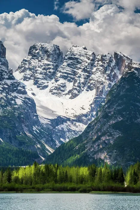 Framed Print : Lake Landro (Durrensee) and Cristallo mountain massif behind, Toblach-Dobbiaco, Alto Adige-South Tyrol, Italy