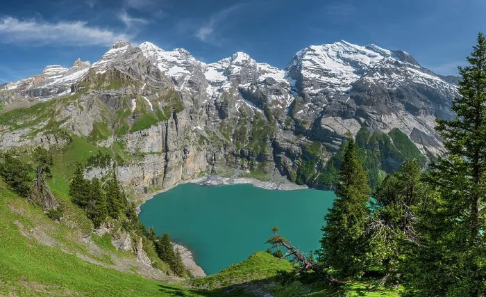 Framed Print : Lake Oeschinen, Kandersteg, Canton of Bern, Switzerland Framed Print : Lake Oeschinen, Kandersteg, Canton of Bern, Switzerland