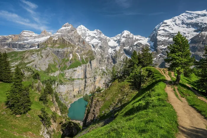 Framed Print : Lake Oeschinen, Kandersteg, Canton of Bern, Switzerland