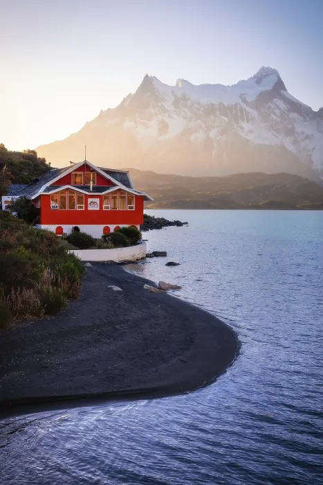 Framed Print : Lake Pehoe and Hosteria Pehoe with Mountains in the background, Torres del Paine NP, Ultima Esperanza, Region de Magallanes y de la Antartica Chilena, Patagonia, Chile Framed Print : Lake Pehoe and Hosteria Pehoe with Mountains in the background, Torres del Paine NP, Ultima Esperanza, Region de Magallanes y de la Antartica Chilena, Patagonia, Chile