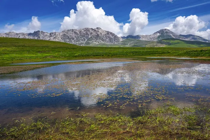 Framed Print : Lake Racollo fills with water when the snow melts. Gran Sasso
