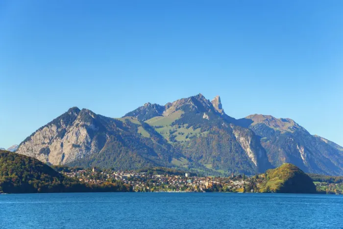 Framed Print : Lake Thun with Spiez and Stockhorn, Berner Oberland, Switzerland Framed Print : Lake Thun with Spiez and Stockhorn, Berner Oberland, Switzerland