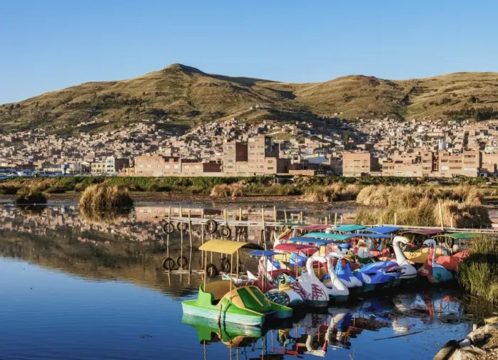 Framed Print : Lake Titicaca and Cityscape of Puno, Peru Framed Print : Lake Titicaca and Cityscape of Puno, Peru