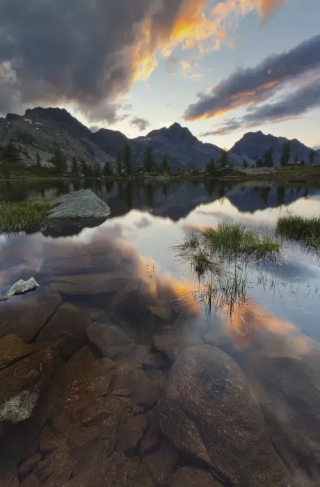 Framed Print : Lake Vallette at sunset, Mont Avic, Aosta province, Valle D Aosta, Italy