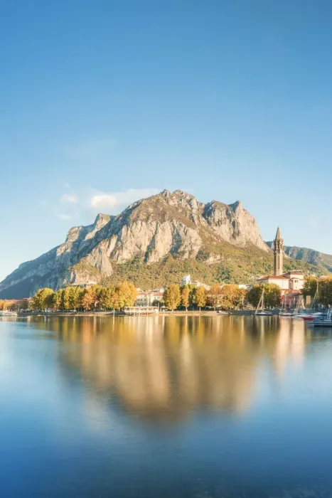 Framed Print : Lakefront of Lecco reflected in Como Lake at autumn, Lecco, Lombardy, Italy Framed Print : Lakefront of Lecco reflected in Como Lake at autumn, Lecco, Lombardy, Italy