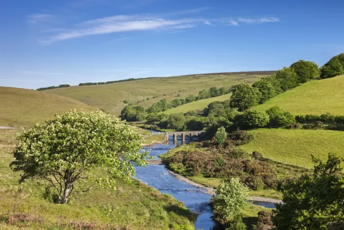 Framed Print : Landacre Bridge and the River Barle, Exmoor National Park, Somerset, England. Spring Framed Print : Landacre Bridge and the River Barle, Exmoor National Park, Somerset, England. Spring