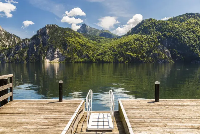 Framed Print : Landing, Traunkirchen, Traunsee lake, Upper Austria, Austria Framed Print : Landing, Traunkirchen, Traunsee lake, Upper Austria, Austria