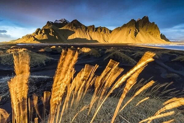 Landscape at sunset. Stokksnes, Eastern Iceland, Europe