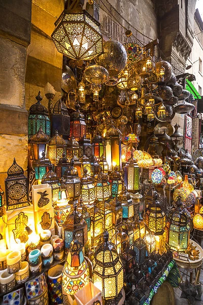 Lanterns for sale in a shop in the Khan el-Khalili bazaar (Souk), Cairo, Egypt