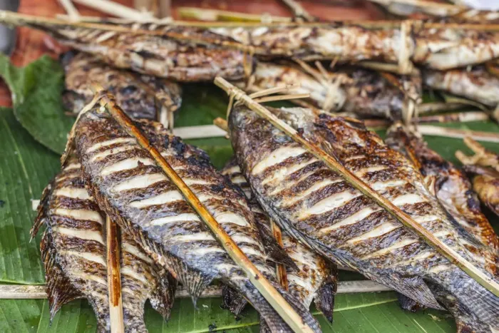 Framed Print : Laos, Luang Prabang, morning market, grilled fish Framed Print : Laos, Luang Prabang, morning market, grilled fish