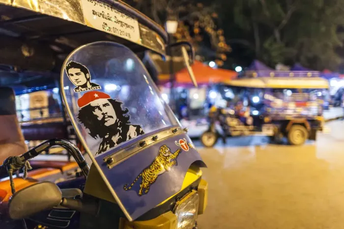 Framed Print : Laos, Luang Prabang, Sisavangvong Road, Handicraft Night Market, tuk-tuk motorcycle taxi Framed Print : Laos, Luang Prabang, Sisavangvong Road, Handicraft Night Market, tuk-tuk motorcycle taxi