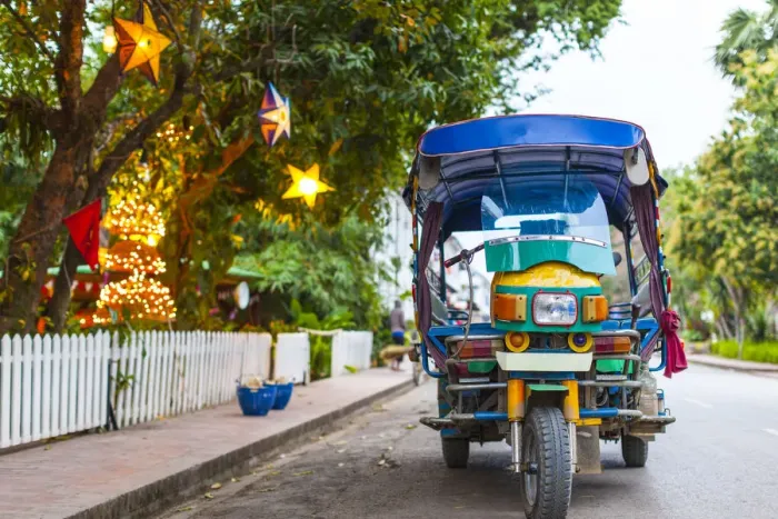 Framed Print : Laos, Luang Prabang, tuk-tuk, motorcycle taxi Framed Print : Laos, Luang Prabang, tuk-tuk, motorcycle taxi