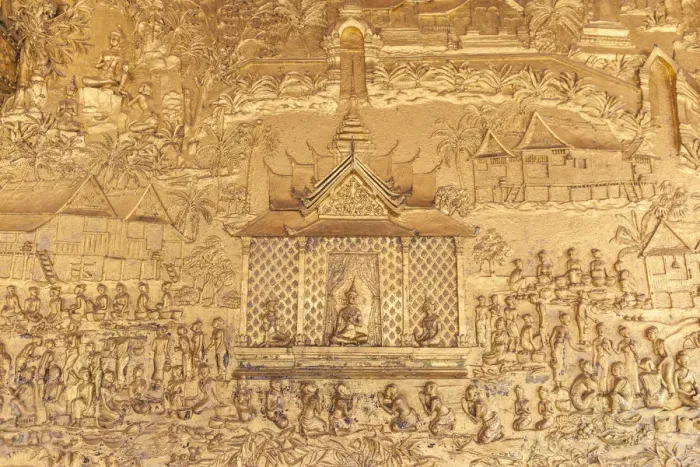 Framed Print : Laos, Luang Prabang, Wat Pa Huak, golden exterior Framed Print : Laos, Luang Prabang, Wat Pa Huak, golden exterior
