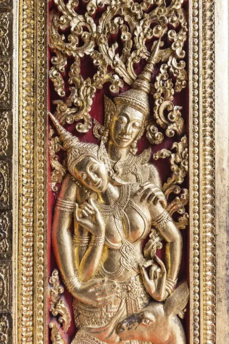 Framed Print : Laos, Luang Prabang, Wat Xieng Thong, door detail