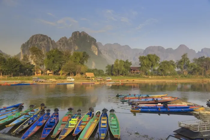 Framed Print : Laos, Vang Vieng. Nam Song River and Karst Landscape Framed Print : Laos, Vang Vieng. Nam Song River and Karst Landscape