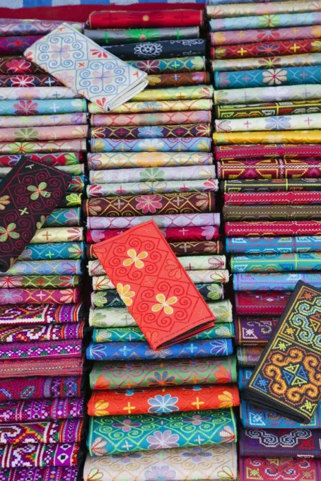 Framed Print : Laos, Vientiane, Riverside Ethnic Night Market, Silk Purses Framed Print : Laos, Vientiane, Riverside Ethnic Night Market, Silk Purses