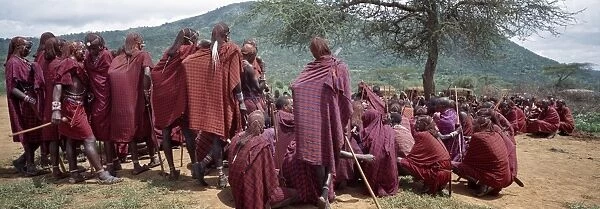A large gathering of Msai warriors