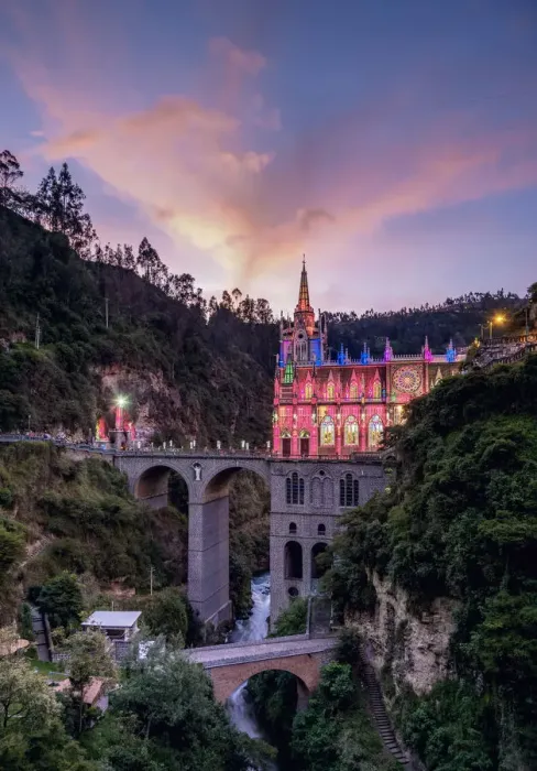 Framed Print : Las Lajas Sanctuary at dusk, Narino Departmant, Colombia Framed Print : Las Lajas Sanctuary at dusk, Narino Departmant, Colombia