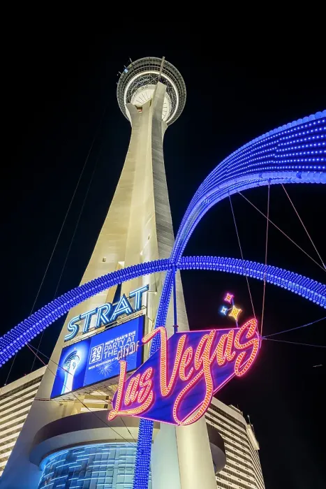 Framed Print : Las Vegas Boulevard Gateway Arches and Strat observation tower, Las Vegas, Nevada, USA Framed Print : Las Vegas Boulevard Gateway Arches and Strat observation tower, Las Vegas, Nevada, USA