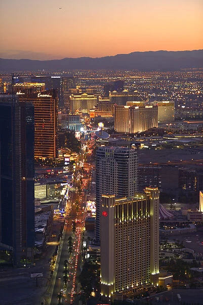 The Las Vegas Strip seen from Stratosphere hotel and Casino, Las Vegas, Nevada, USA