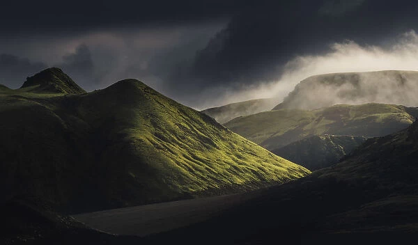 Late afternoon light hit the hills of Landmannalaugar in the highlands, Iceland