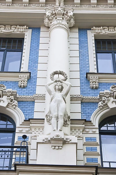 Latvia, Riga, Art Nouveau District, building detail at 4a Strelnieku Iela Street