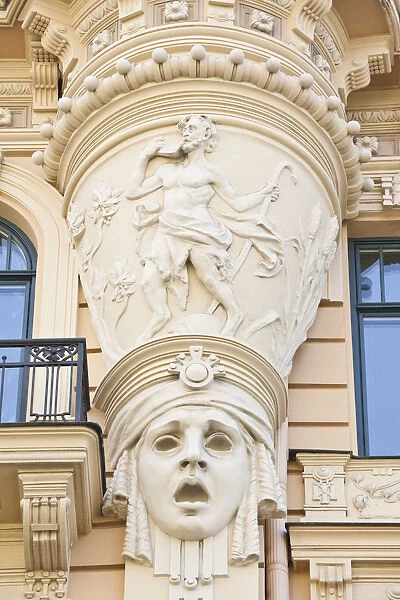 Latvia, Riga, Art Nouveau District, building detail at 13 Alberta Iela Street