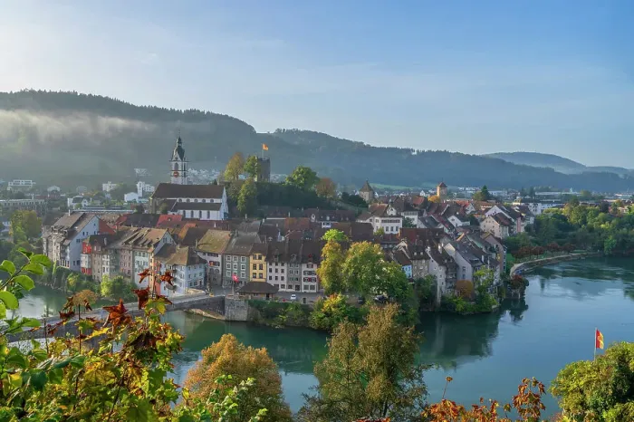 Framed Print : Laufenburg at Sunrise with river Rhine, Aargau, Switzerland Framed Print : Laufenburg at Sunrise with river Rhine, Aargau, Switzerland