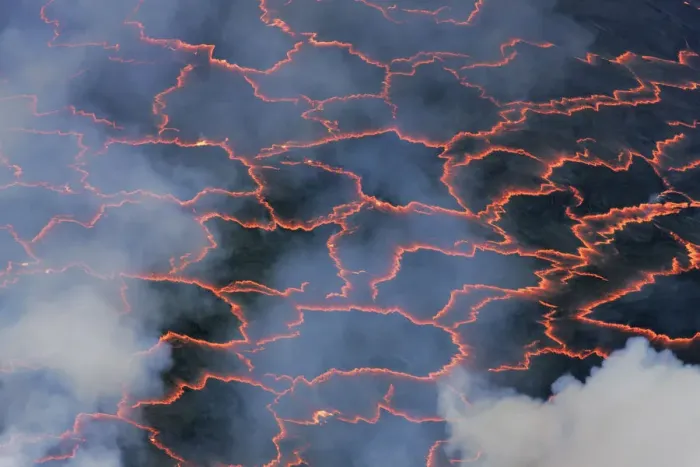 Framed Print : Lava lake Nyiragongo with glowing lava meltings - Congo, Democratic Republic, North Kivu