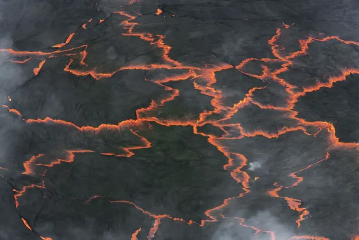 Framed Print : Lava lake Nyiragongo with glowing lava meltings - Congo, Democratic Republic, North Kivu