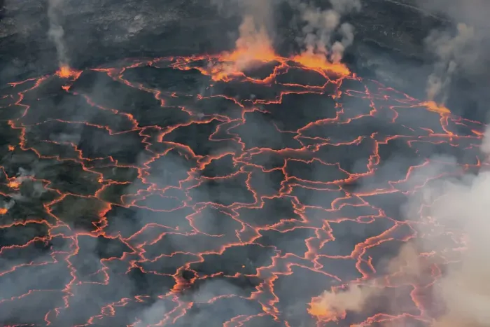 Framed Print : Lava lake Nyiragongo with lava meltings and fountains - Congo, Democratic Republic