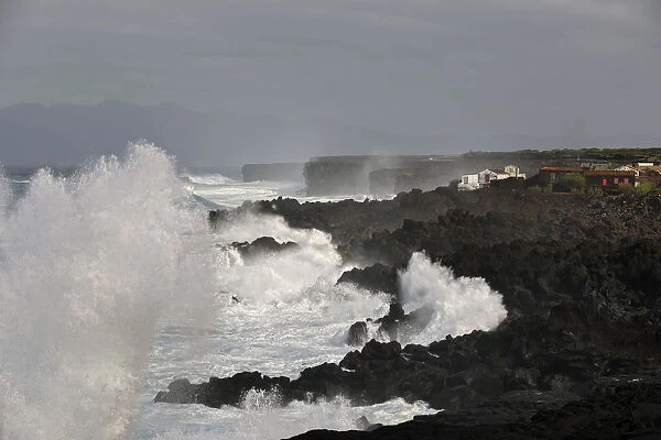 Lava rocks on a stormy day at Lagido, a UNESCO World Heritage Site. Pico, Azores islands