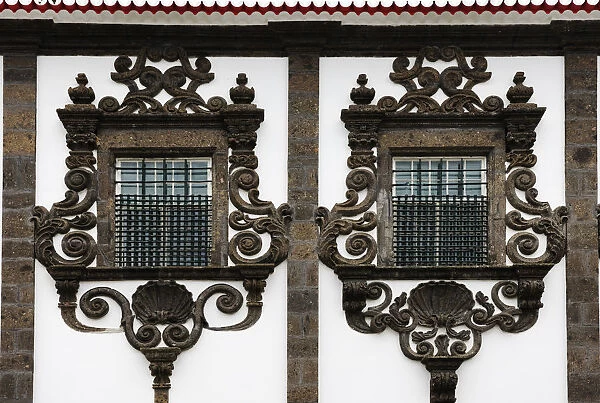 Lava windows (18th century) at the Carlos Machado museum in Ponta Delgada. Sao Miguel