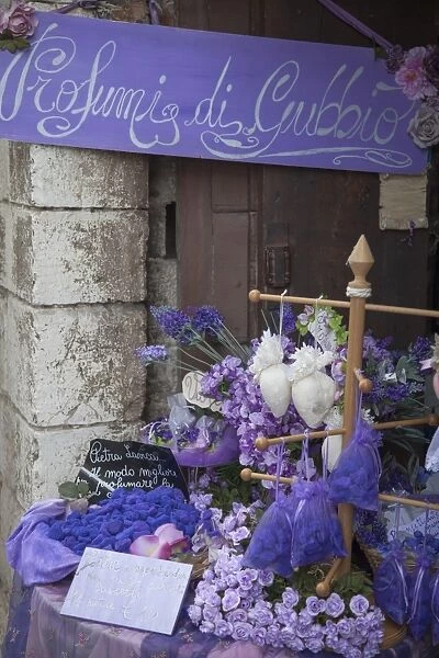 Lavender display in shop, Gubbio, Umbria, Italy