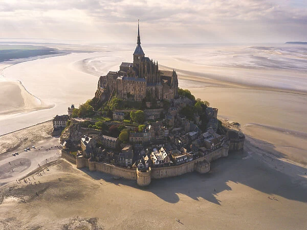 Le Mont Saint Michel aerial view, Normandy, France