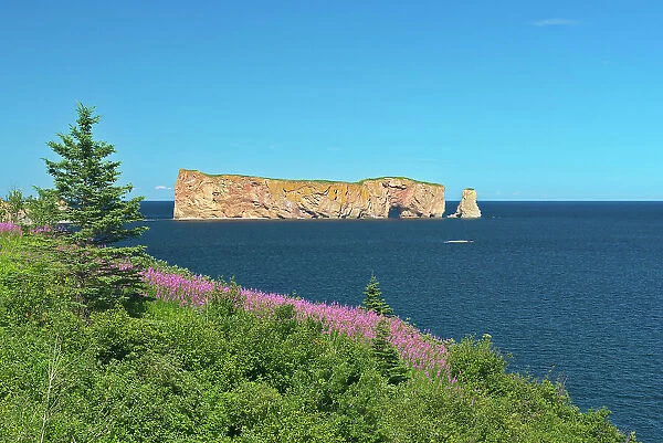 Le Rocher Perce or Perce Rock in the Atlantic Ocean Perce, Quebec, Canada