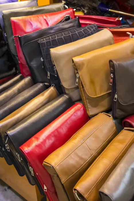 Framed Print : Leather handbags for sale, Grand Bazaar, Istanbul, Turkey