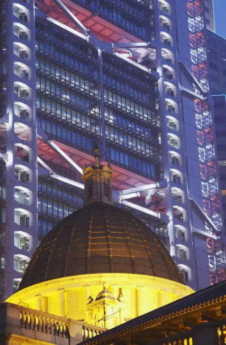 Framed Print : Legislative Council and HSBC buildings at dusk, Central, Hong Kong, China Framed Print : Legislative Council and HSBC buildings at dusk, Central, Hong Kong, China