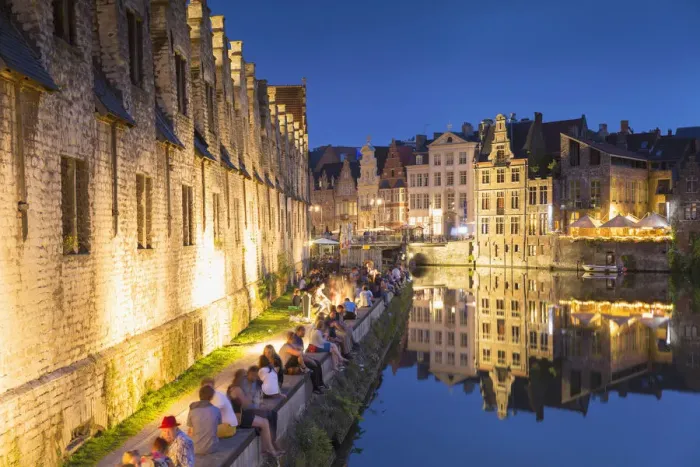 Framed Print : Leie Canal at dusk, Ghent, Flanders, Belgium Framed Print : Leie Canal at dusk, Ghent, Flanders, Belgium