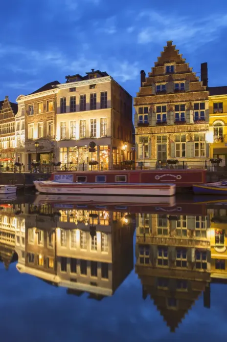 Framed Print : Leie Canal at dusk, Ghent, Flanders, Belgium Framed Print : Leie Canal at dusk, Ghent, Flanders, Belgium