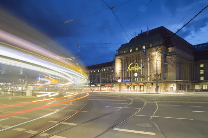 Framed Print : Leipzig Railway Station at dusk, Leipzig, Saxony, Germany