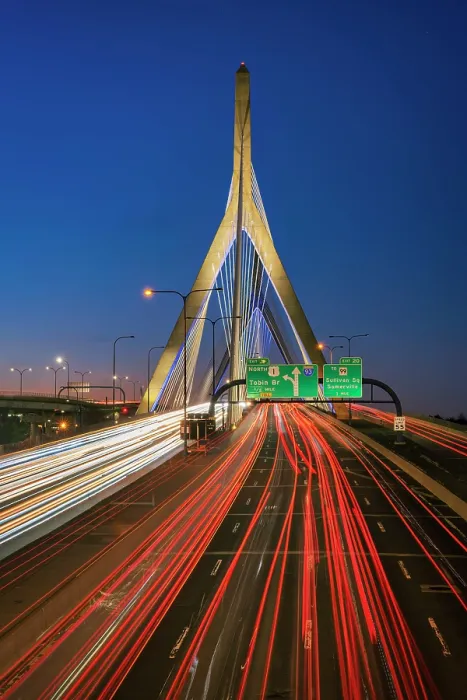 Framed Print : Leonard P. Zakim Bunker Hill Memorial Bridge at dusk with light streaks, Boston, Massachusetts, USA Framed Print : Leonard P. Zakim Bunker Hill Memorial Bridge at dusk with light streaks, Boston, Massachusetts, USA