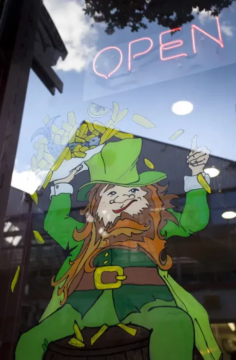 Framed Print : Leprecorn (Leprechaun) image in window of cafe, Temple Bar, Dublin, Irleand Framed Print : Leprecorn (Leprechaun) image in window of cafe, Temple Bar, Dublin, Irleand