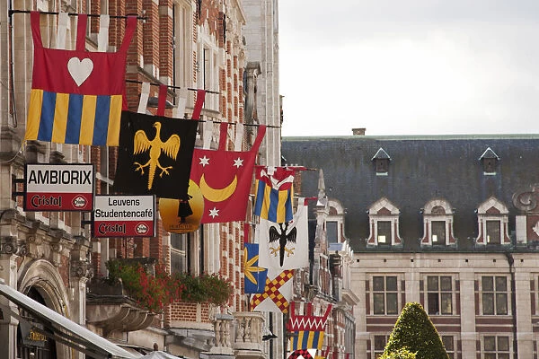 Leuven, Belgium. Detail of shop fronts in Leuvens historic town centre
