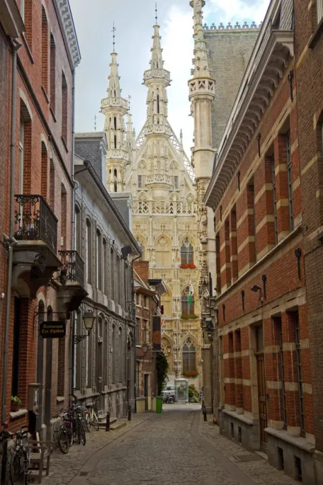 Framed Print : Leuven, Belgium. View towards town hall in Leuvens historic town centre