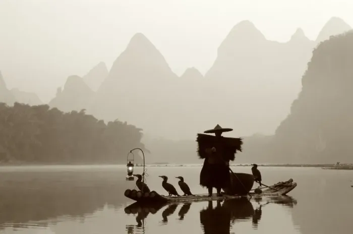 Framed Print : Li River  /  Cormorant Fisherman  /  Dawn, Guilin  /  Yangshou, Guangxi Province, China