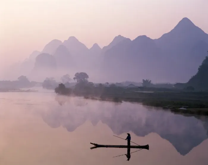 Framed Print : Li River & Limestone Mountains & River